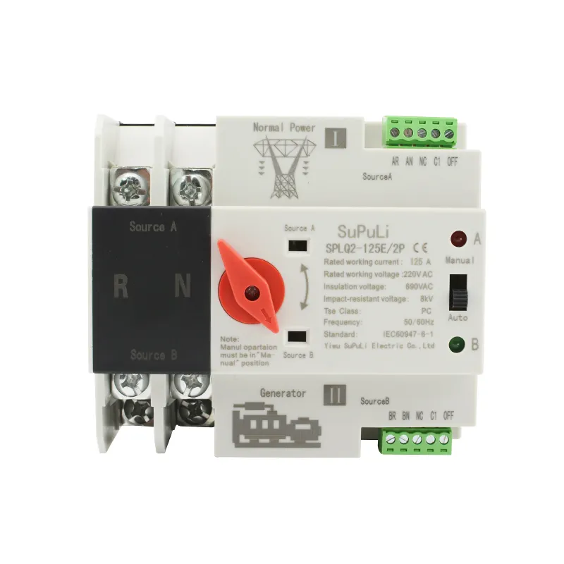Din Rail Automatic Transfer Switch 2Pole 63A 100A 125A