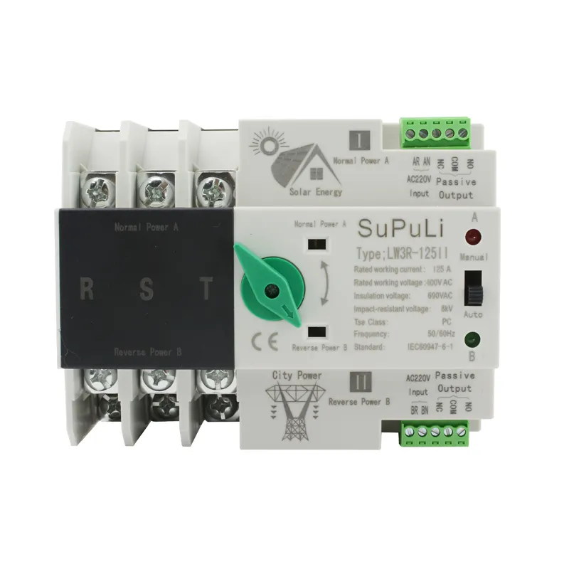 Din Rail Solar Automatic Transfer Switch 3Pole 63A 100A 125A